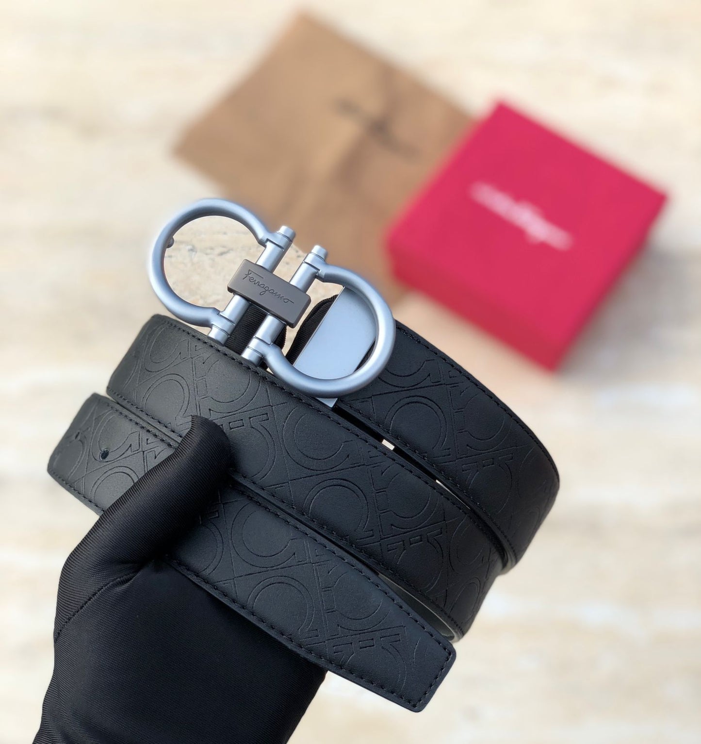 SALVATORE FRRRAGAM SILVER BLACK PRINTED PREMIUM QUALITY BELT