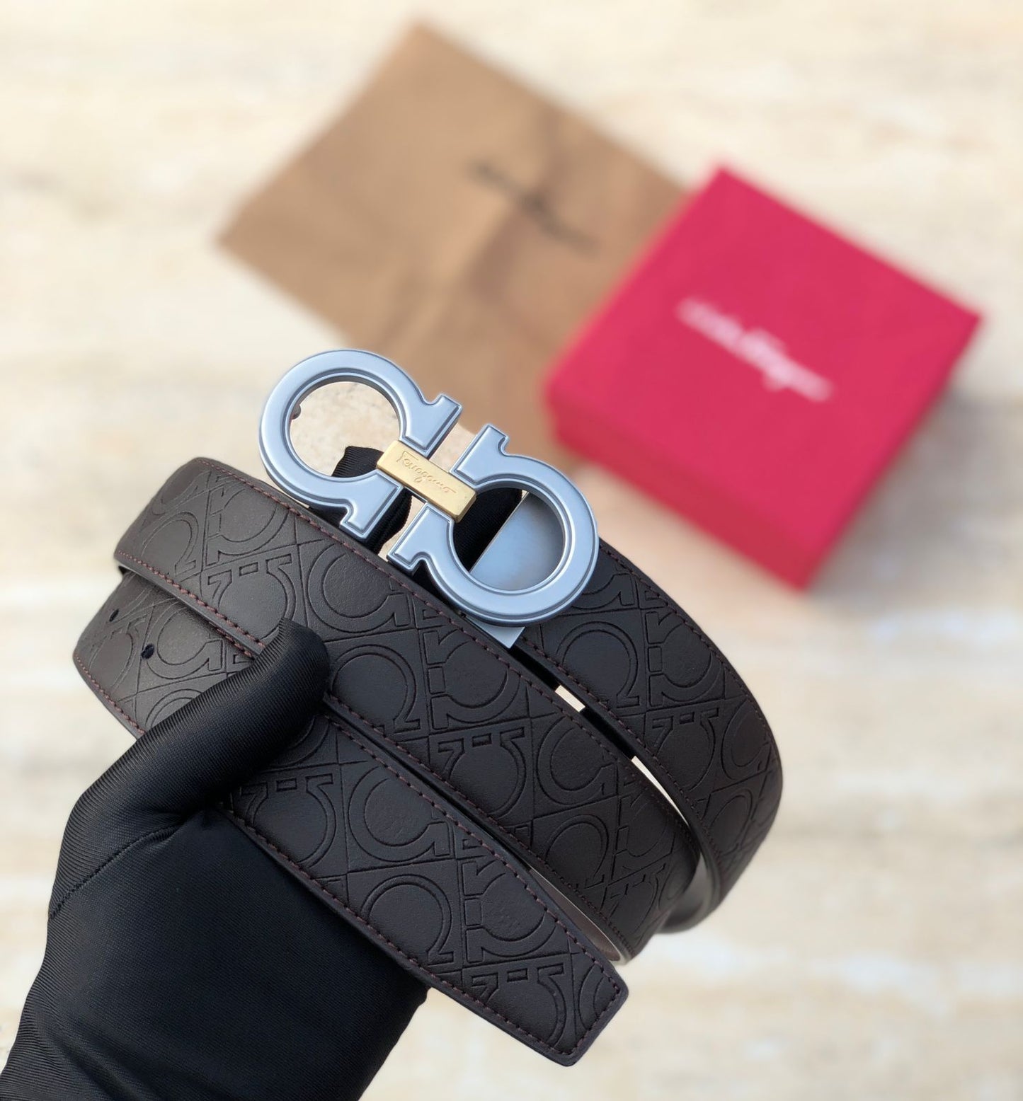 SALVAATORE FRRRAGA M SILVER BROWN PRINTED PREMIUM QUALITY BELT