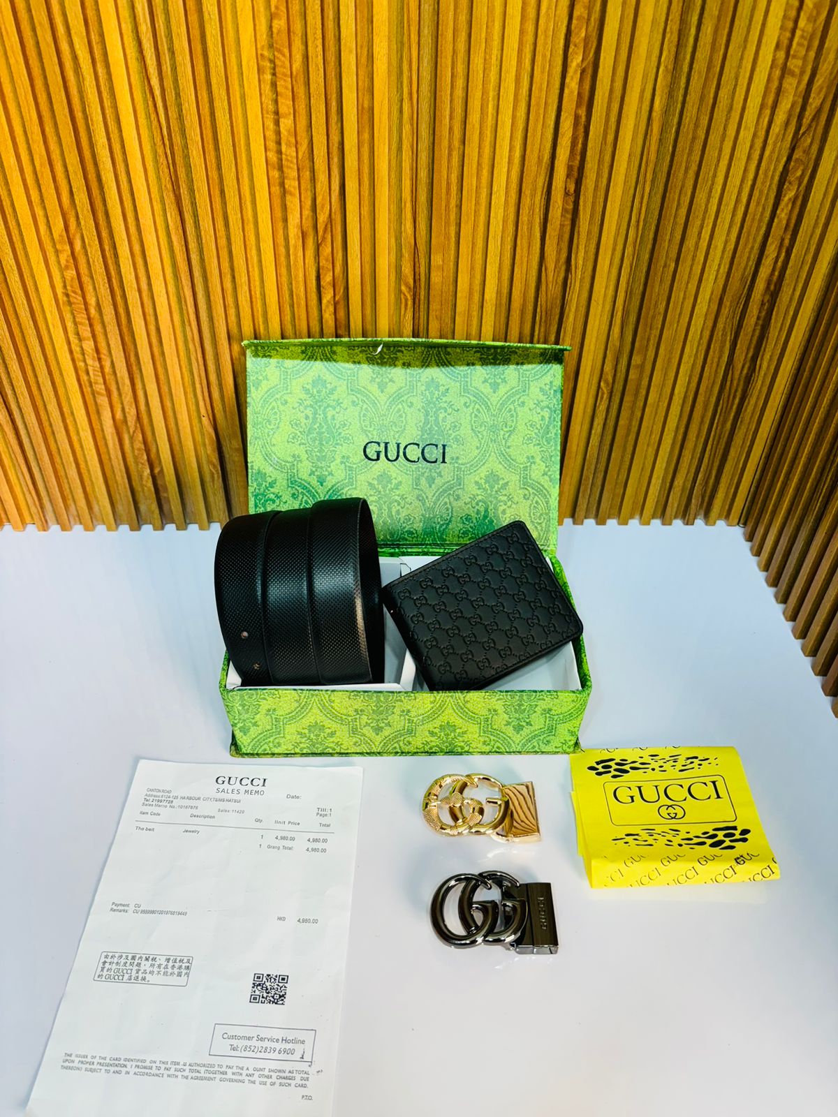GUCCI PRINTED PREMIUM QUALITY 2pcs LOCK BELT WALLET COMBO