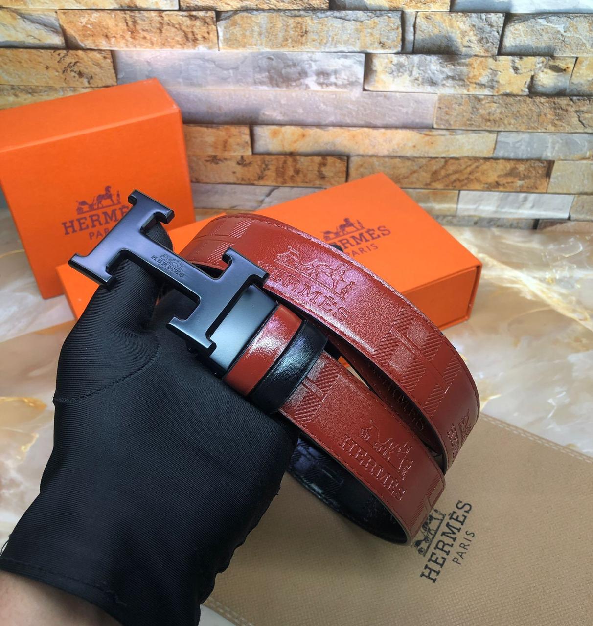 HERMESS TAN PRINTED PREMIUM QUALITY REVERSIBLE BELT