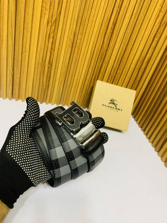 BURBERRY SILVER GREY PREMIUM QUALITY AUTOMATIC LOCK BELT