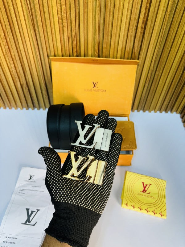 LOUIS VUITON PRINTED PREMIUM QUALITY 2pcs LOCK BELT WALLET COMBO