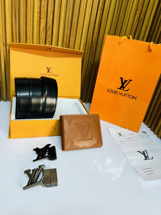 LOUIS VUITTO N PRINTED PREMIUM QUALITY 2pcs LOCK BEKT WALLET COMBO