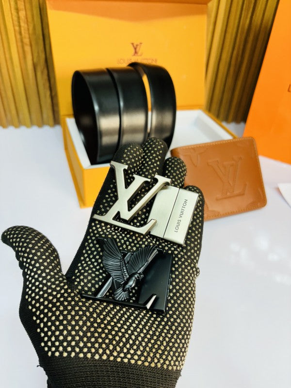 LOUIS VUITTO N PRINTED PREMIUM QUALITY 2pcs LOCK BEKT WALLET COMBO