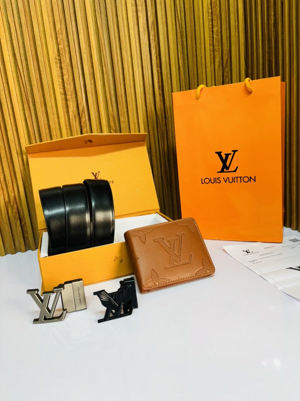 LOUIS VUITTO N PRINTED PREMIUM QUALITY 2pcs LOCK BEKT WALLET COMBO