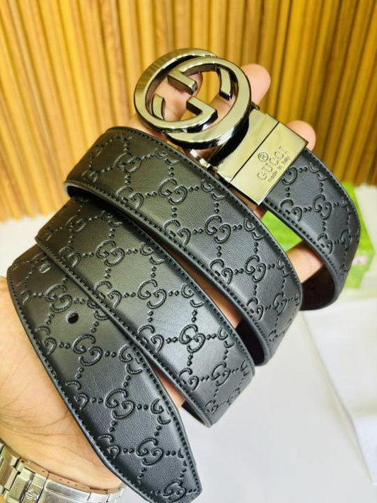 GUCCI Silver BLACK PREMIUM QUALITY REVERSIBLE BELT