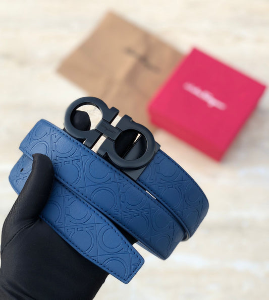 SALVATORE FRRRAGAM BLACK BLUE PRINTED PREMIUM QUALITY BELT