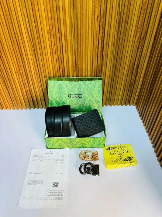 GUCCI PRINTED PREMIUM QUALITY 2pcs LOCK BELT WALLET COMBO