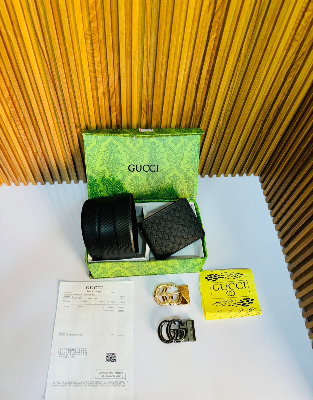 GUCCI PRINTED PREMIUM QUALITY 2pcs LOCK BELT WALLET COMBO