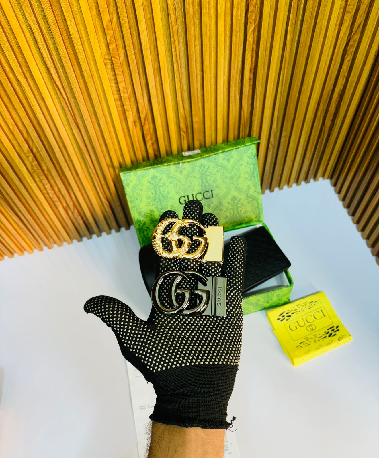 GUCCI PRINTED PREMIUM QUALITY 2pcs LOCK BELT WALLET COMBO