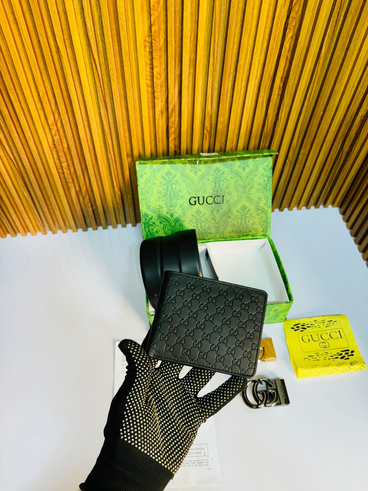 GUCCI PRINTED PREMIUM QUALITY 2pcs LOCK BELT WALLET COMBO