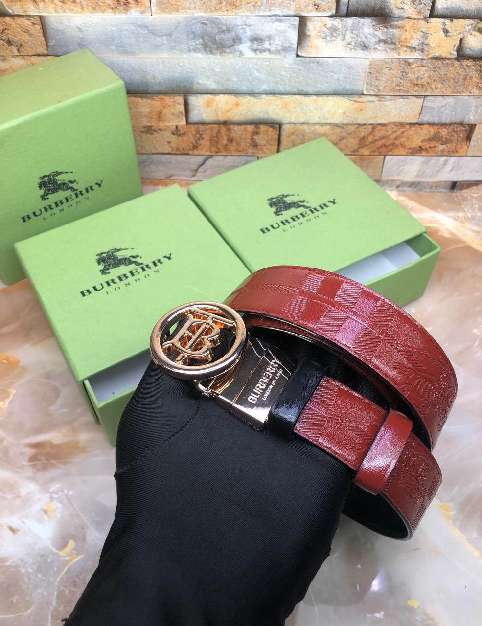 Burberrry Brown Gold Printer Premiu Quality Belt Premium Luxury Reversible Belt