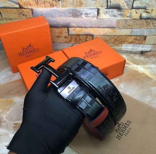 HERMESS BLACK PRINTED PREMIUM QUALITY REVERSIBLE BELT